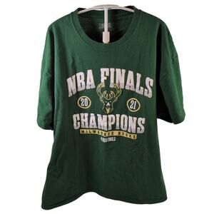 Milwaukee Bucks 2021 NBA Finals Champions T-Shirt Green Men's XL 100% Cotton